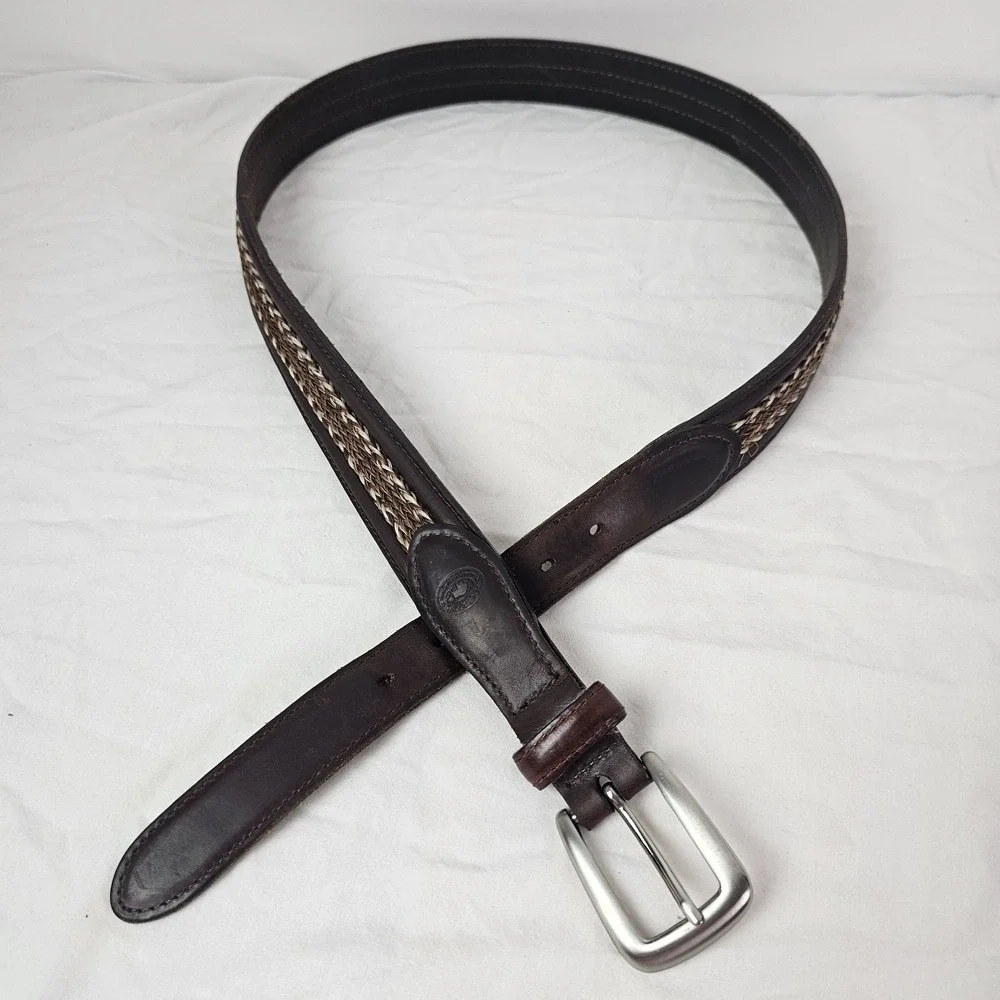 Brown Leather Belt Mens Braided Horsehair Inlay Western Cowboy Equestrian 37-40